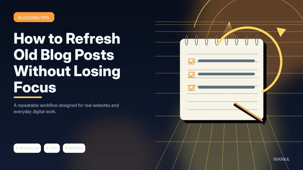 How to Refresh Old Blog Posts Without Losing Focus — Blogging Tips featured article illustration